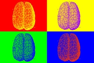 A colorful pop art image of a human brain